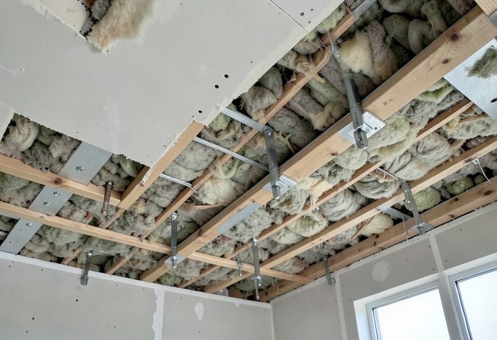 Ceiling soundproofing with isolation clips to stop footstep noise from above