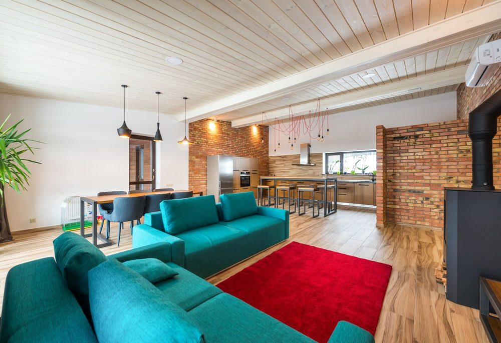 Open plan apartment interior where overhead noise from the unit above is most noticeable
